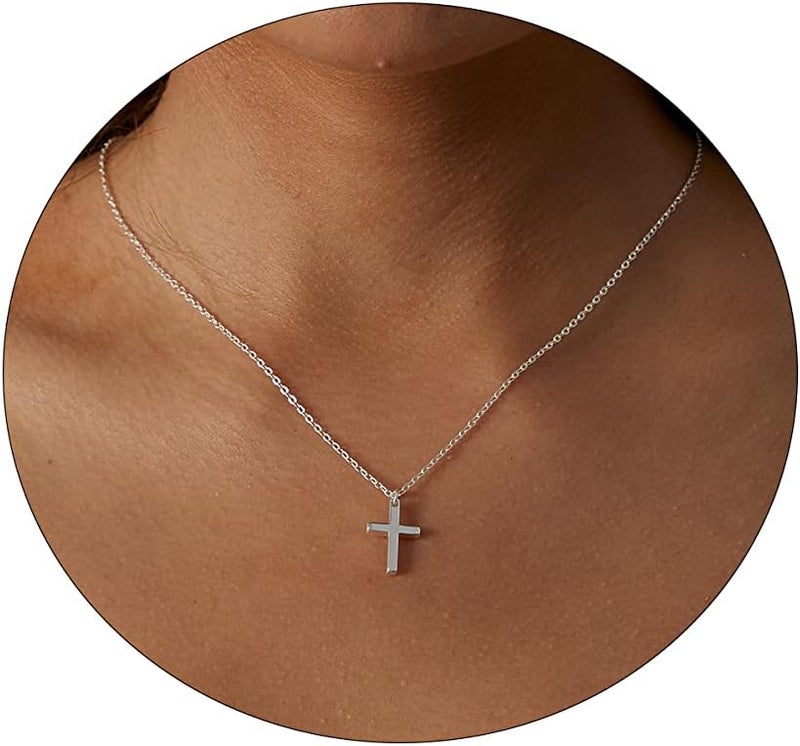 VIROMY Gold Cross Necklace for Women 14K Gold Plated Cute Sidways Cross Pendant Choker Necklaces Simple Trendy Everyday Jewelry for Women - Image 1